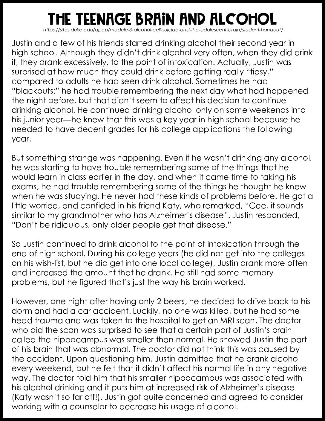 The Teenage Brain And Alcohol