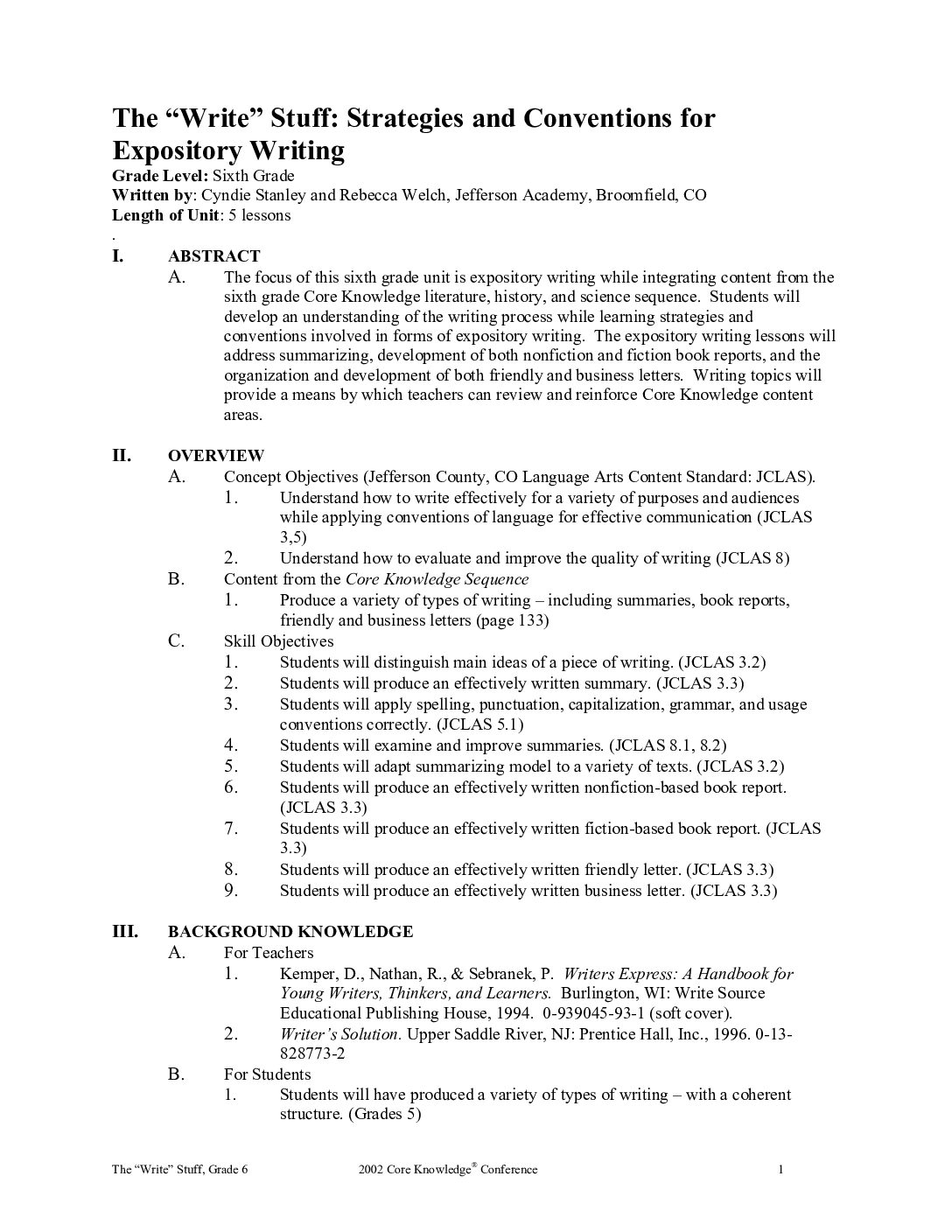 The Write Stuff Strategies And Conventions For Expository Writing