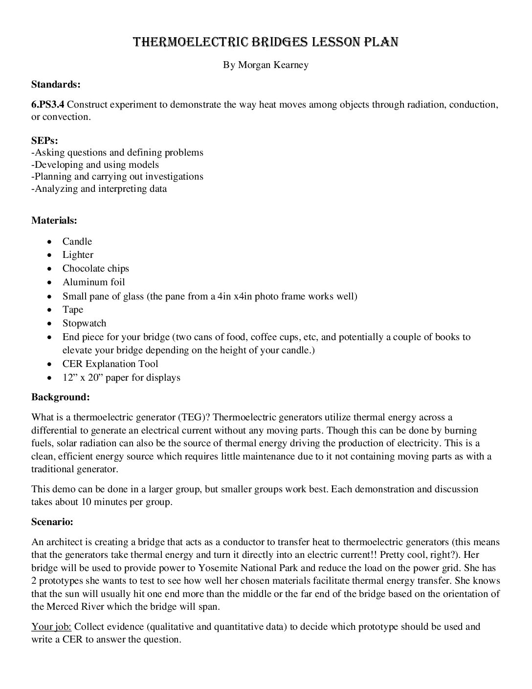 Thermoelectric Bridges Lesson Plan