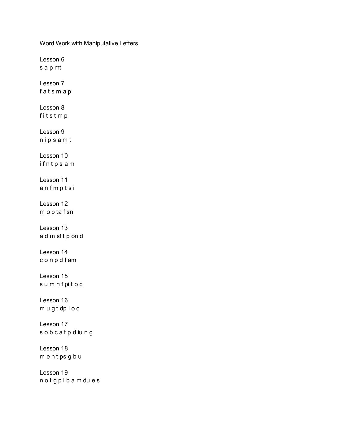 Uflı Letters By Lesson