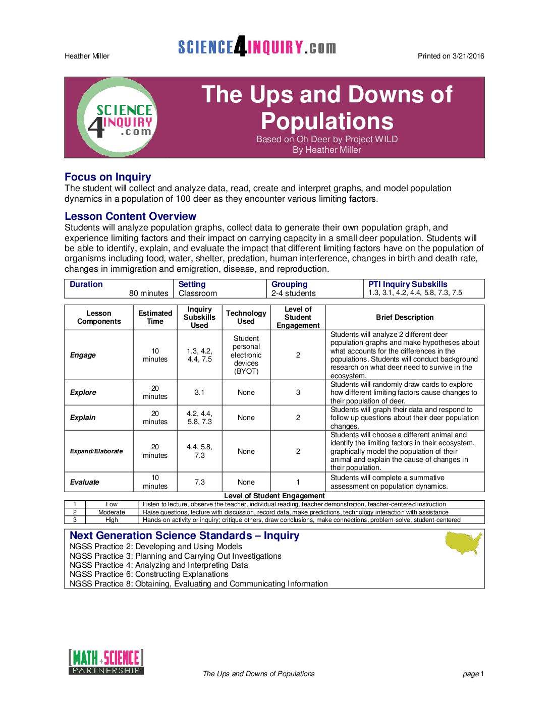 Ups Downs Populations. Graphing Activity