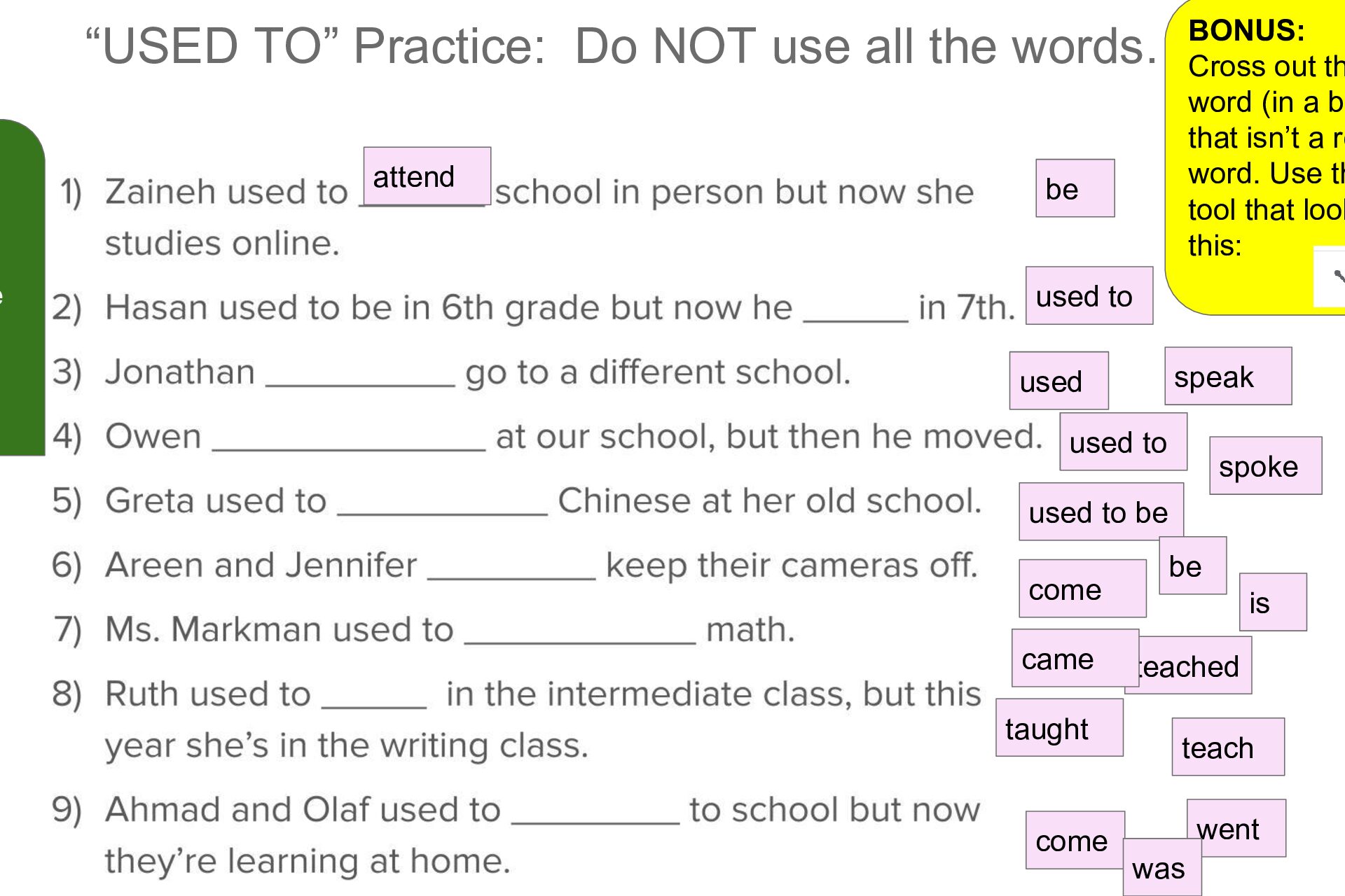 Used To Practice Grammar Exerciese