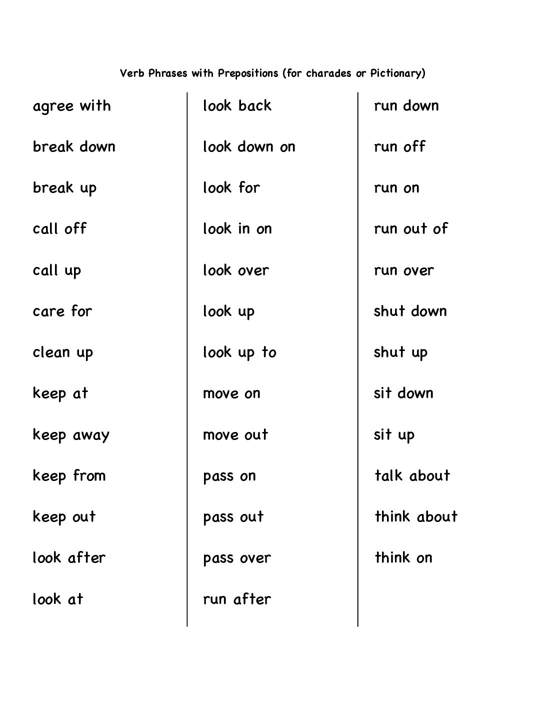 Verb Phrases With Prepositions Smaller Print