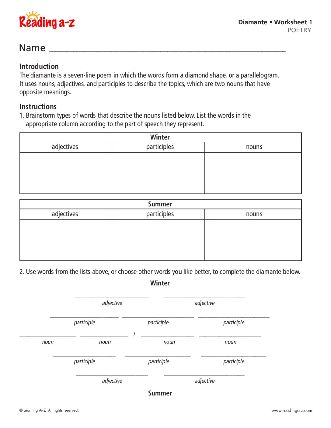 Worksheets Dıamante