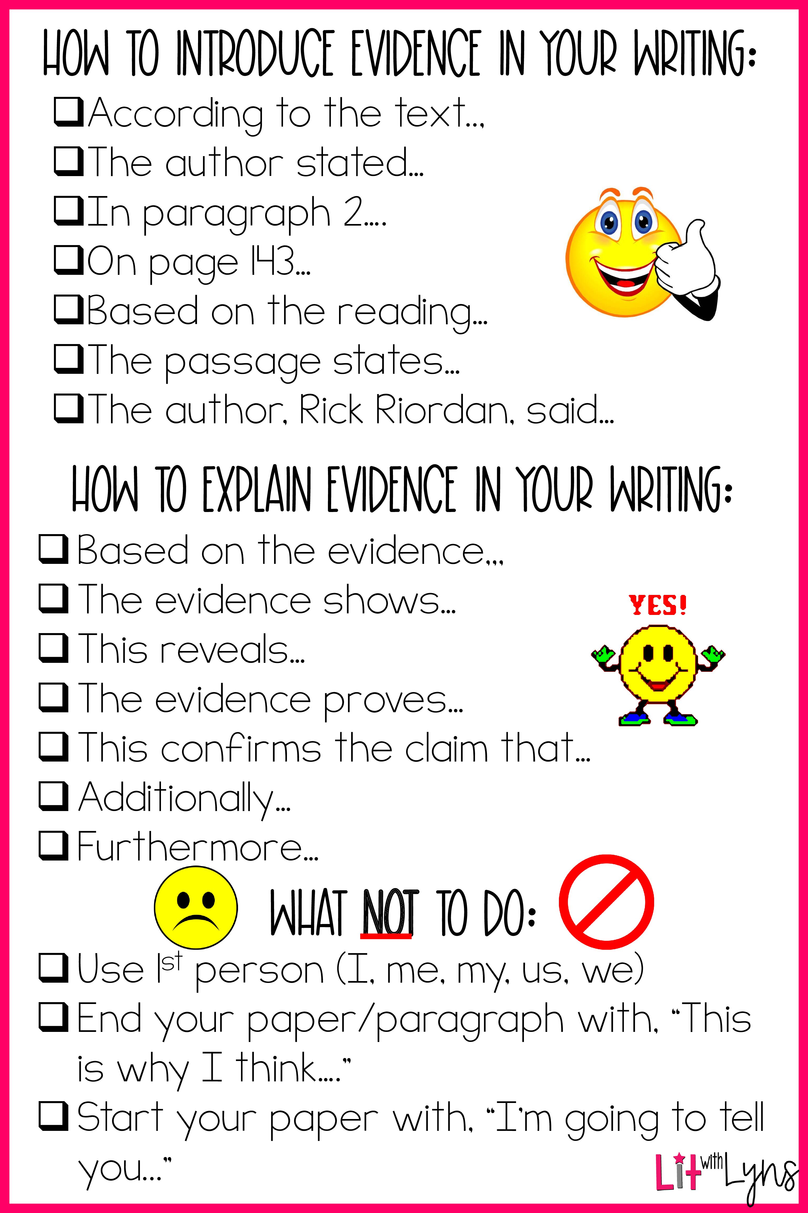 Writing Poster. How To Show Evidence.What Not To Do