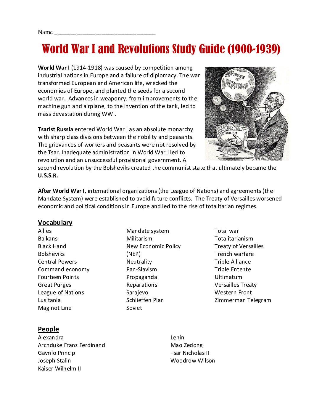 00 Wwı Study Guide