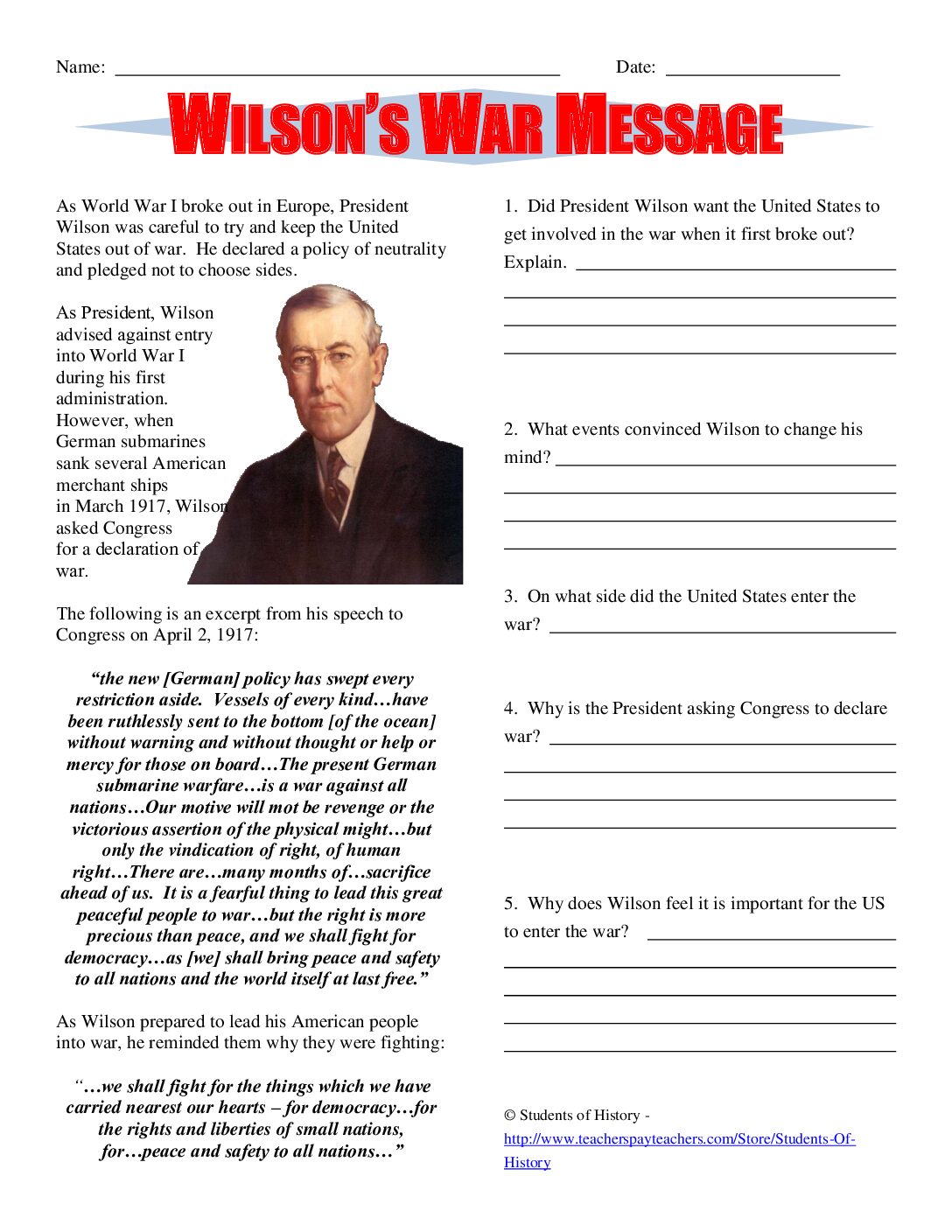 02 Wilson S War Message