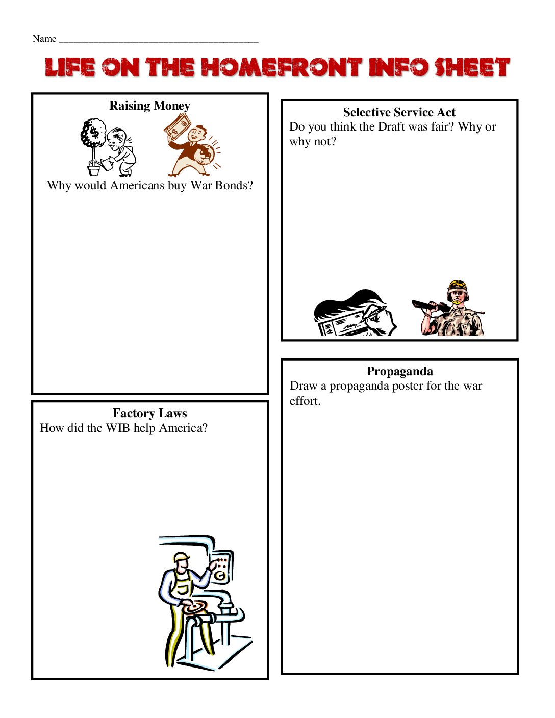 03 Wwı Homefront Student Worksheet