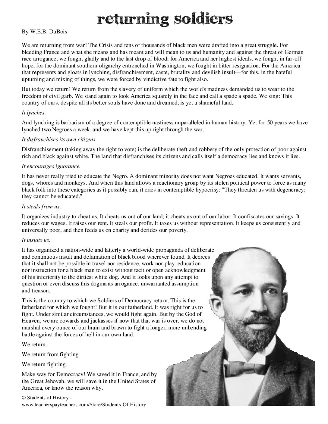 04 Web Dubois Returning Soldiers From Wwı