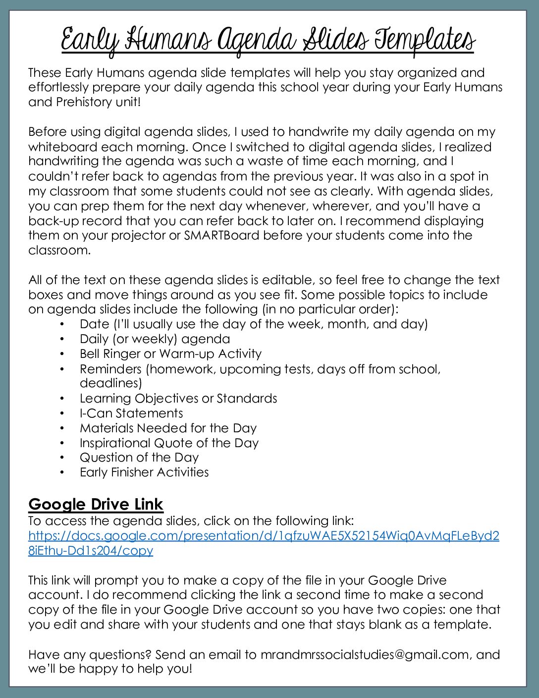 09 Early Humans Daily Agenda Slide Templates For Google Drive