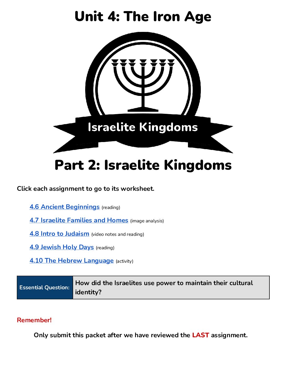 2023 Unit 4 Part 2 Israelite Kingdoms