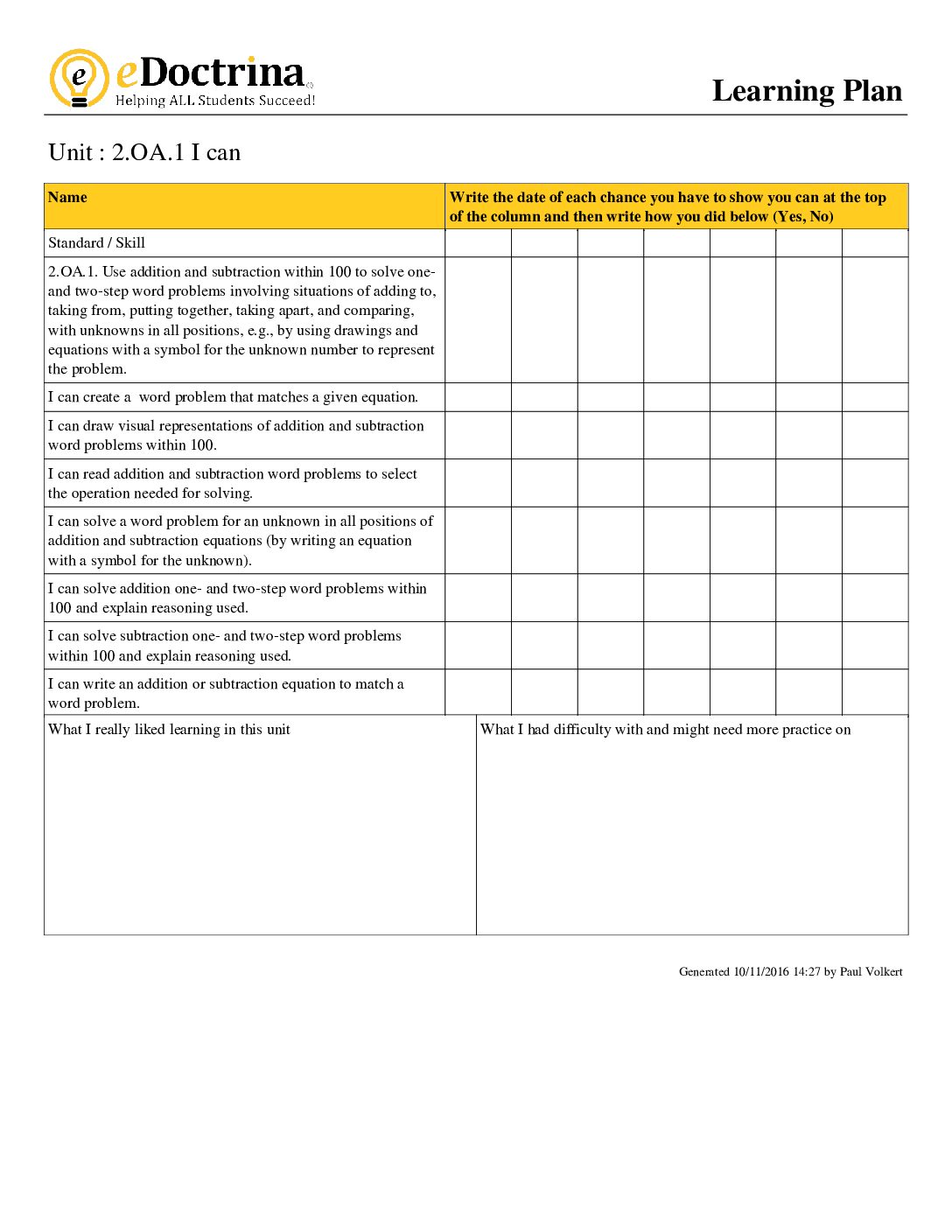 2Nd Grade Module 1 I Can