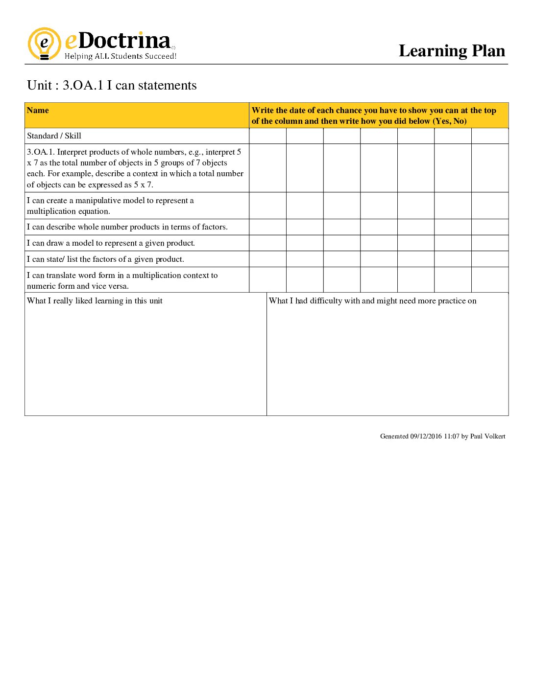 3Rd Grade Module 1 I Can