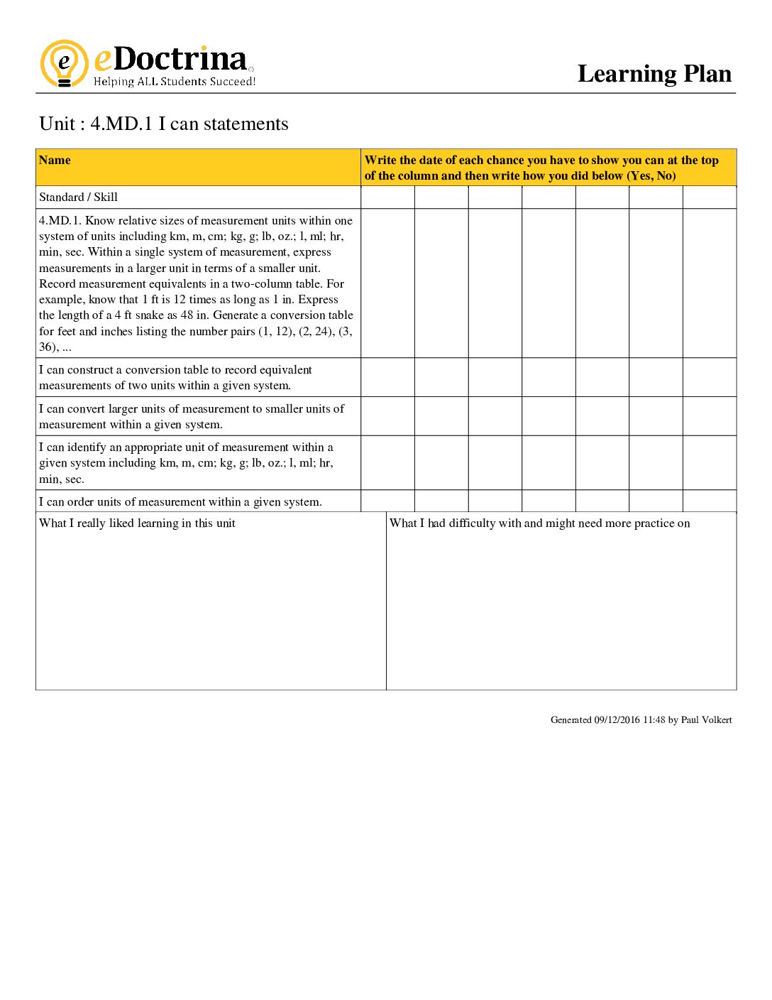 4Th Grade Module 2 I Can