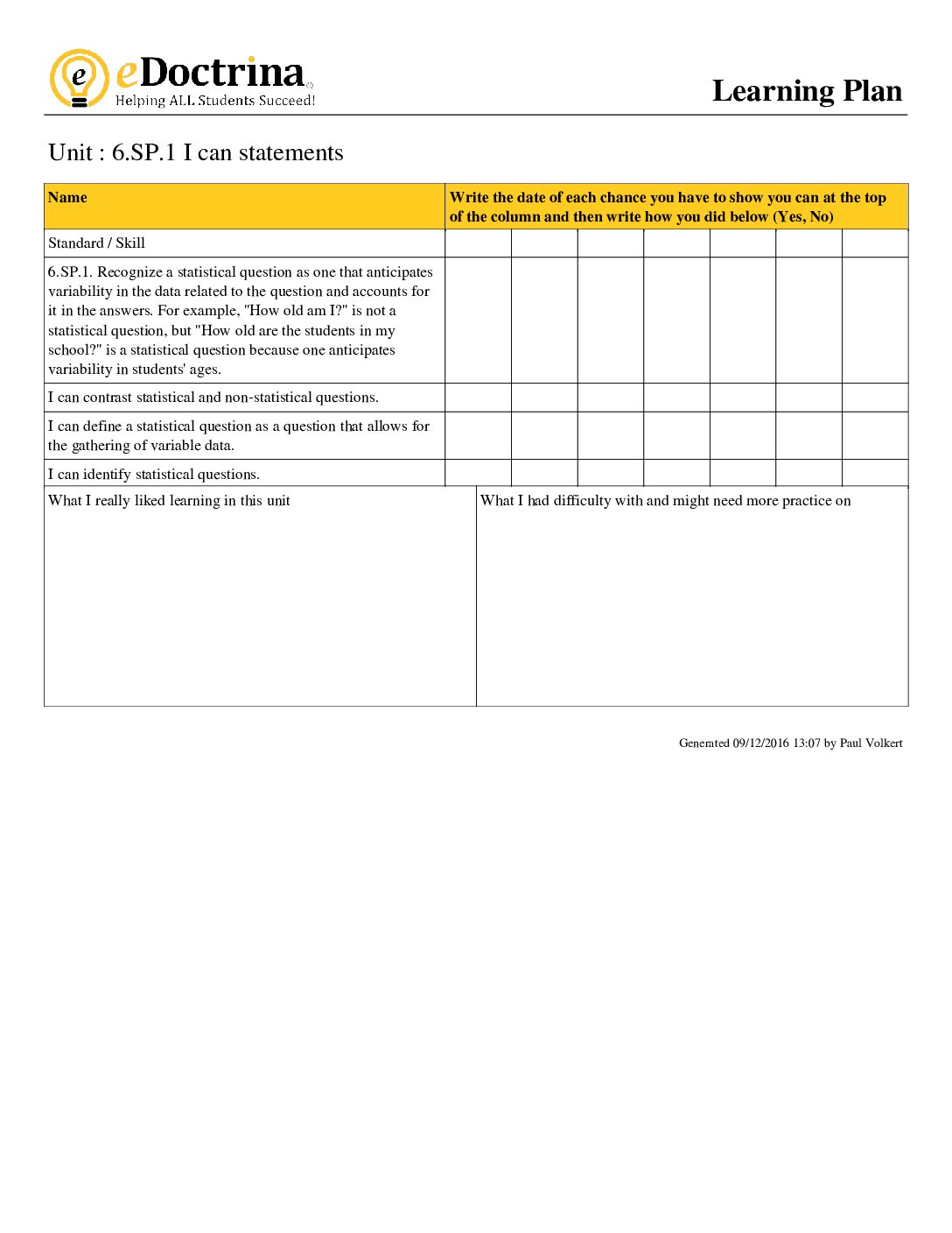 6Th Grade Module 6 I Can