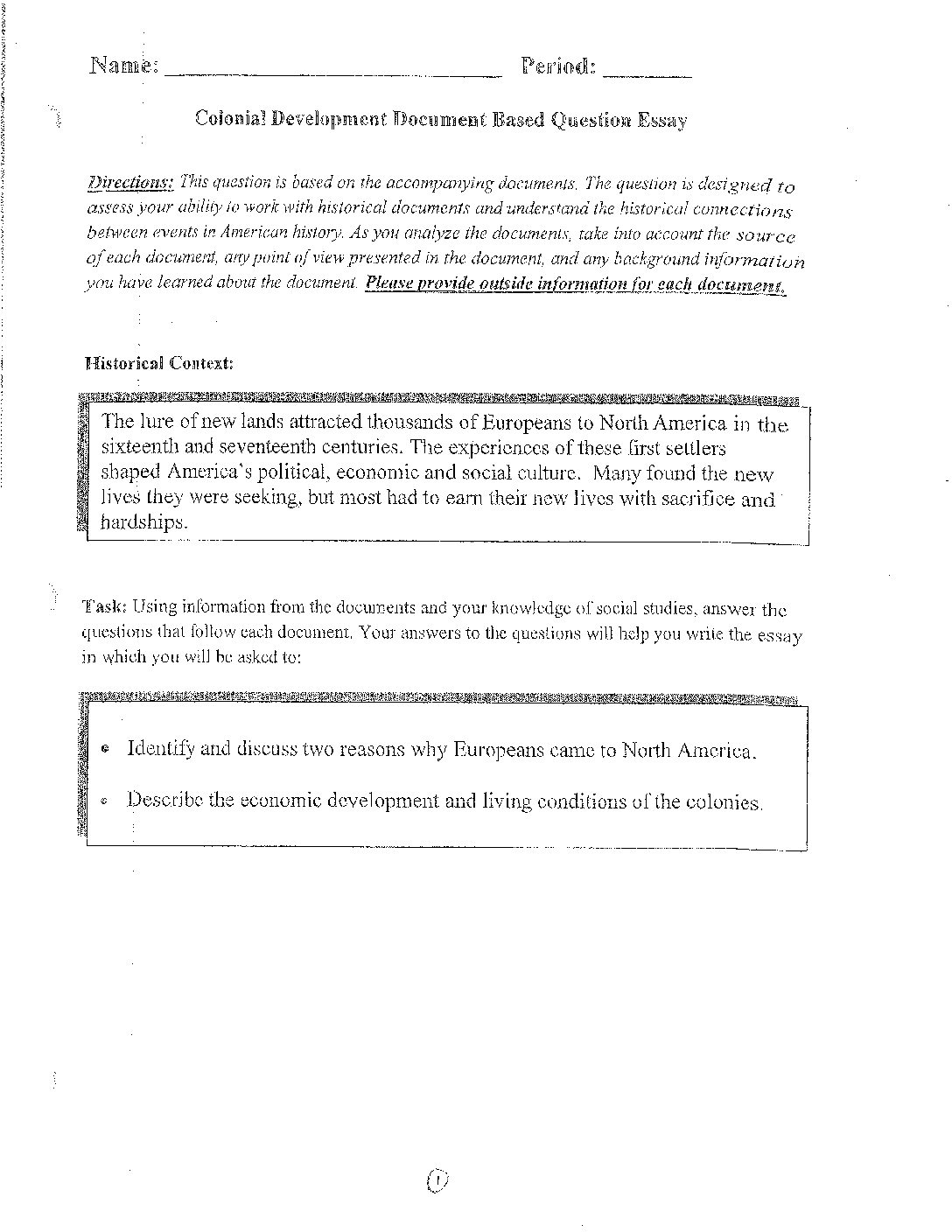 Additional Colonial Development Dbq