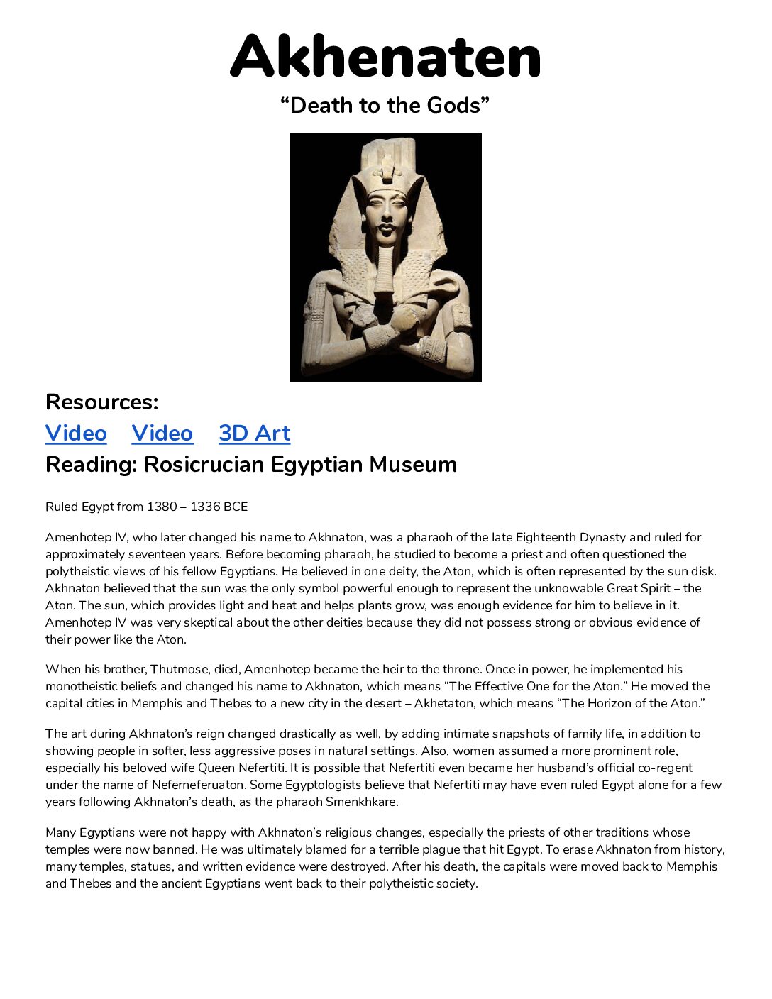 Akhenaten Information Card