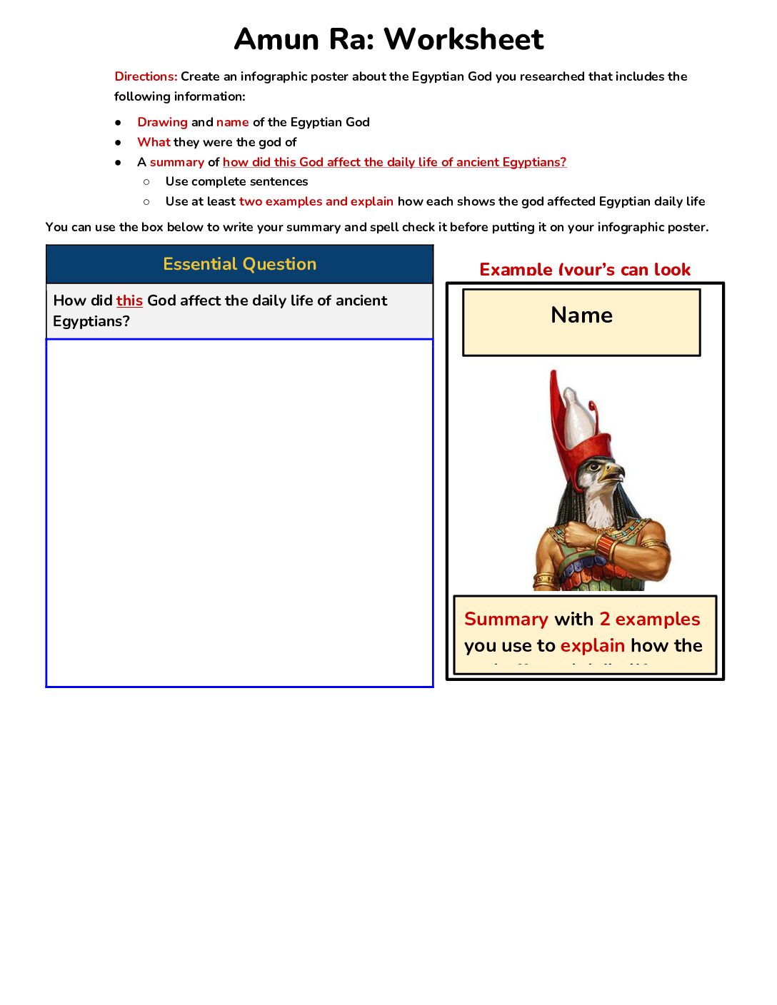 Amun Ra Worksheet