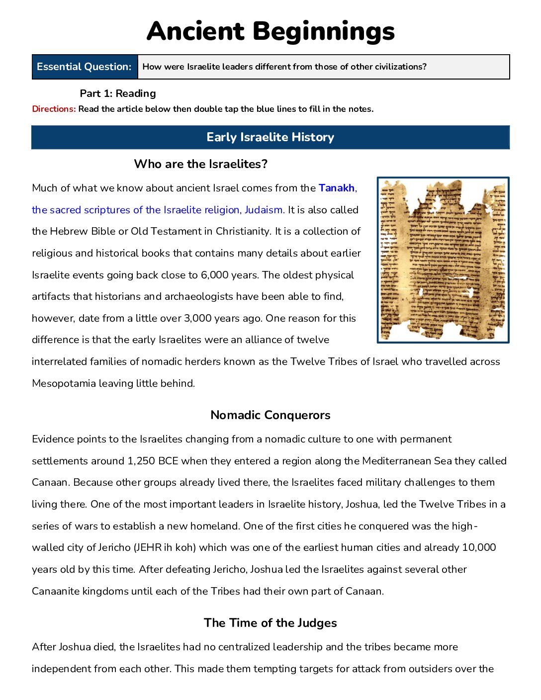 Ancient Beginnings (Reading)
