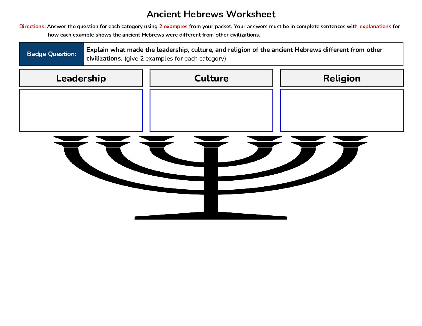 Ancient Hebrews Worksheet
