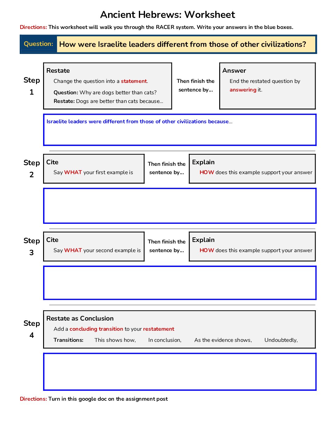 Ancient Hebrews Worksheet