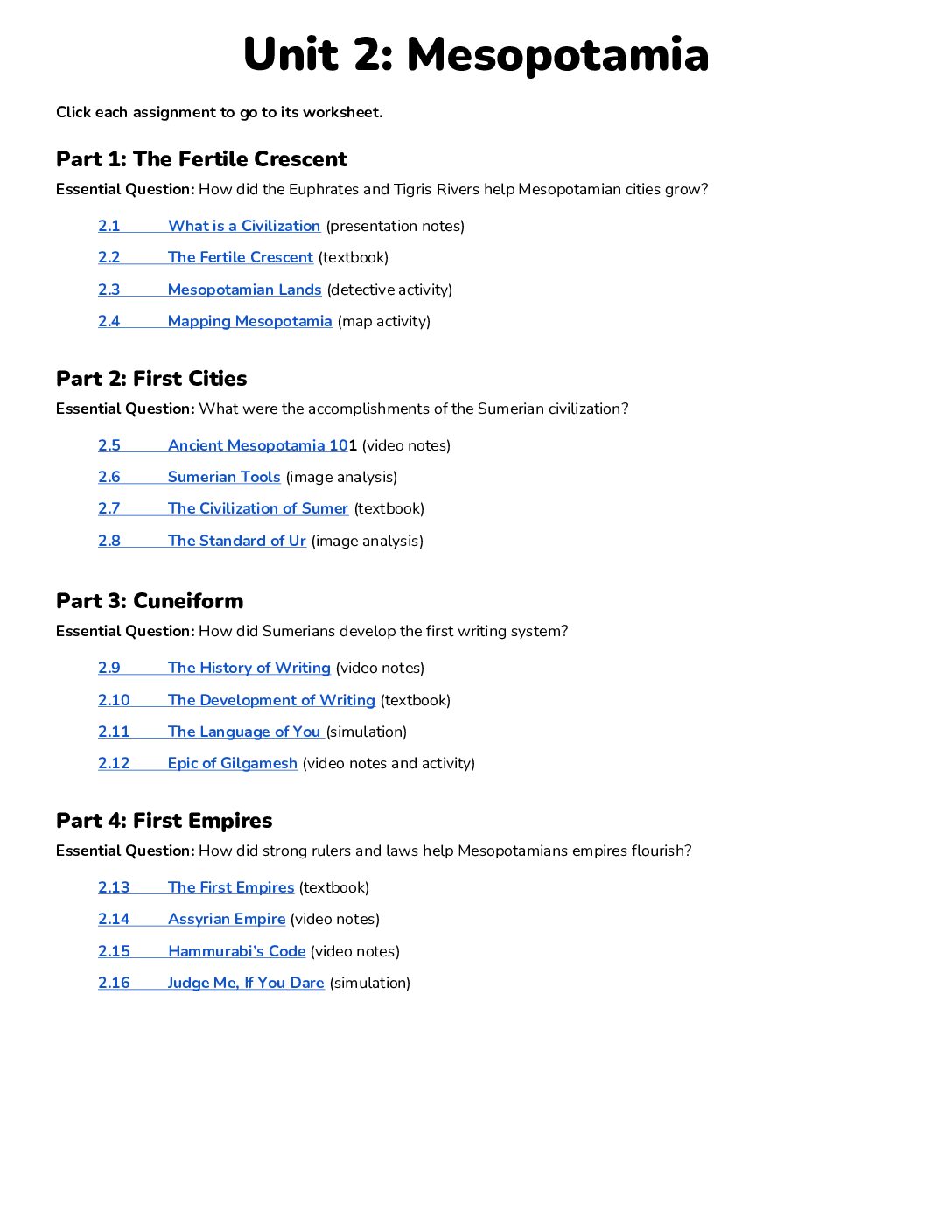 Answer Key 2021 Unit 2 Mesopotamia