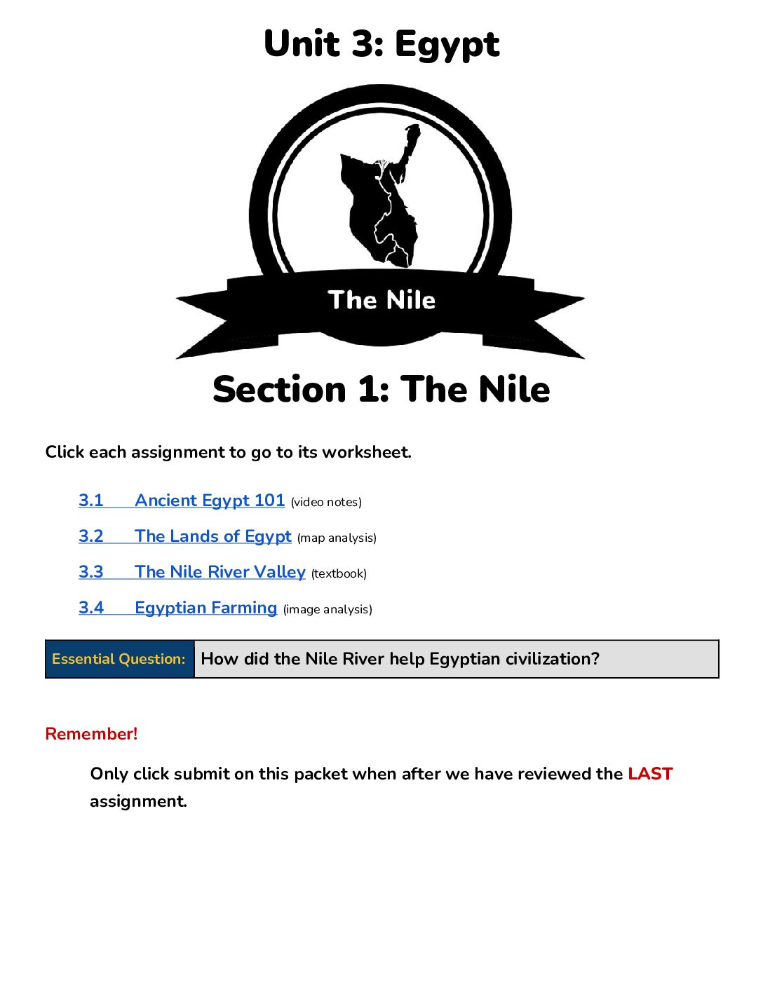 Answer Key Unit 3 Section 1 The Nile