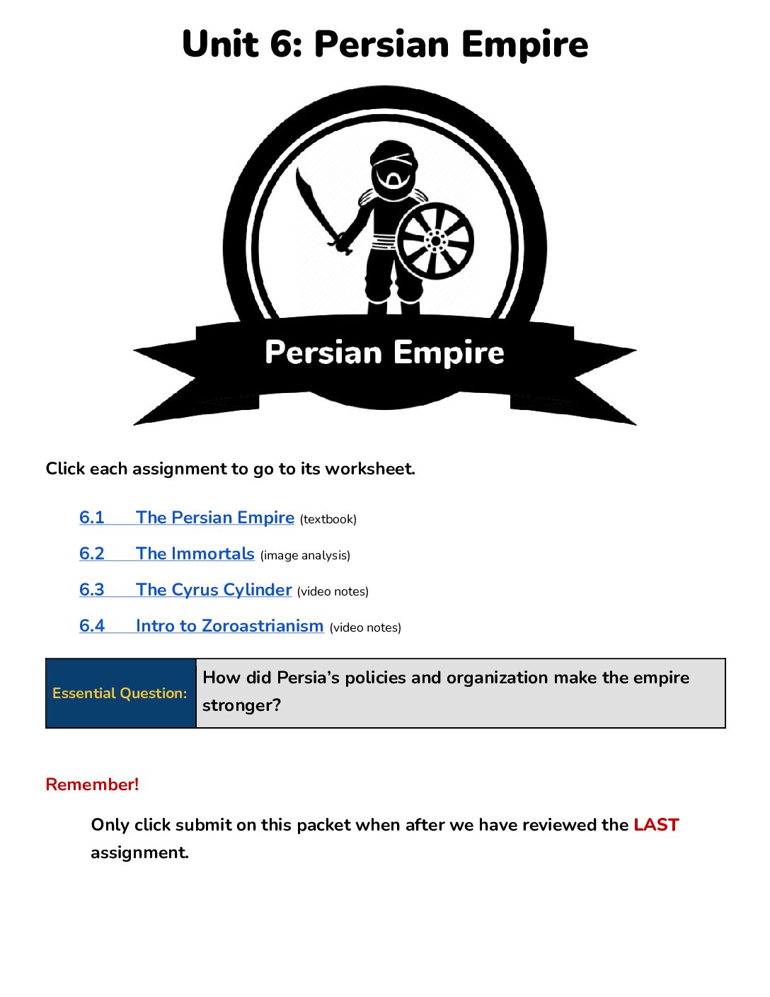 Answer Key Unit 6 Persian Empire