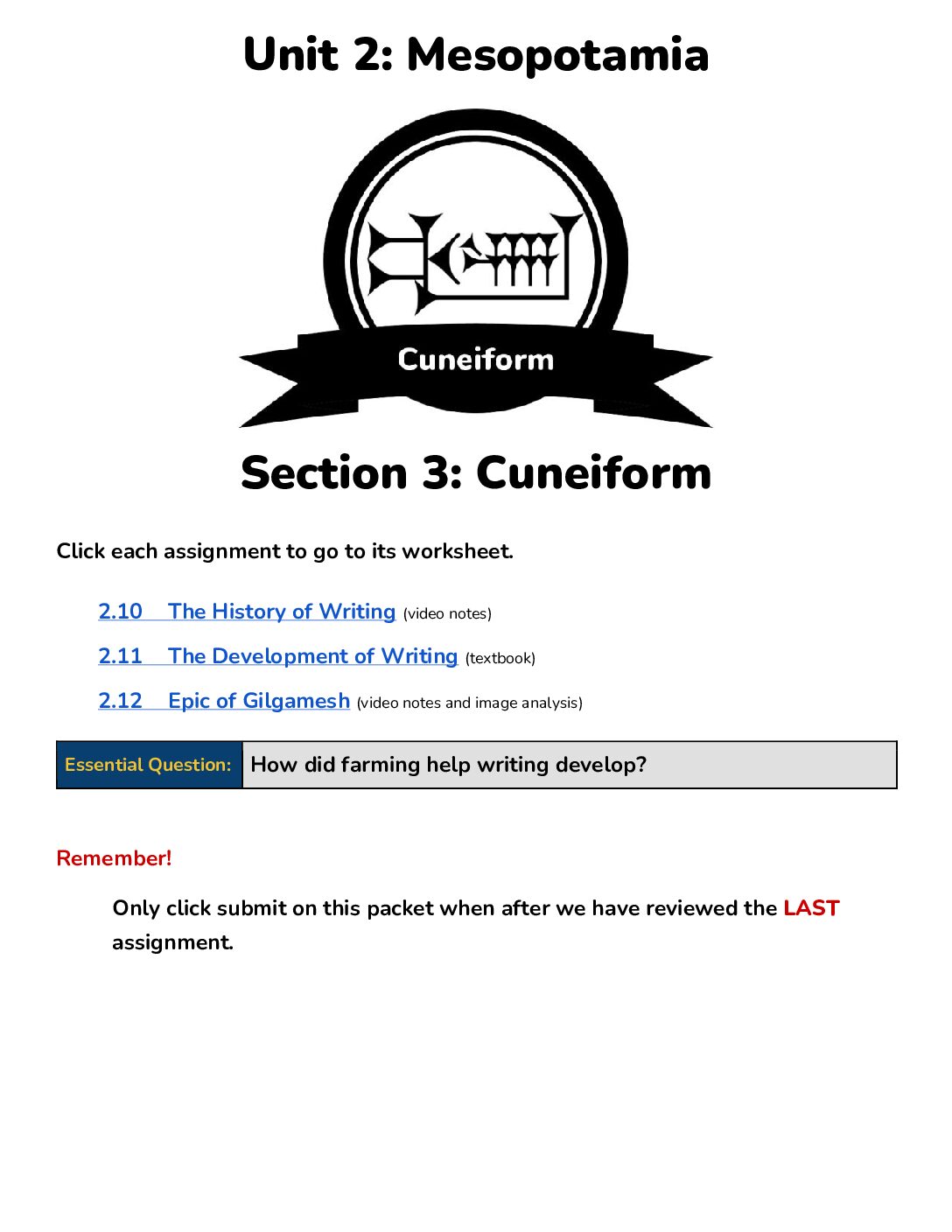 Buder Completed Notes Unit 2 Section 3 Cuneiform