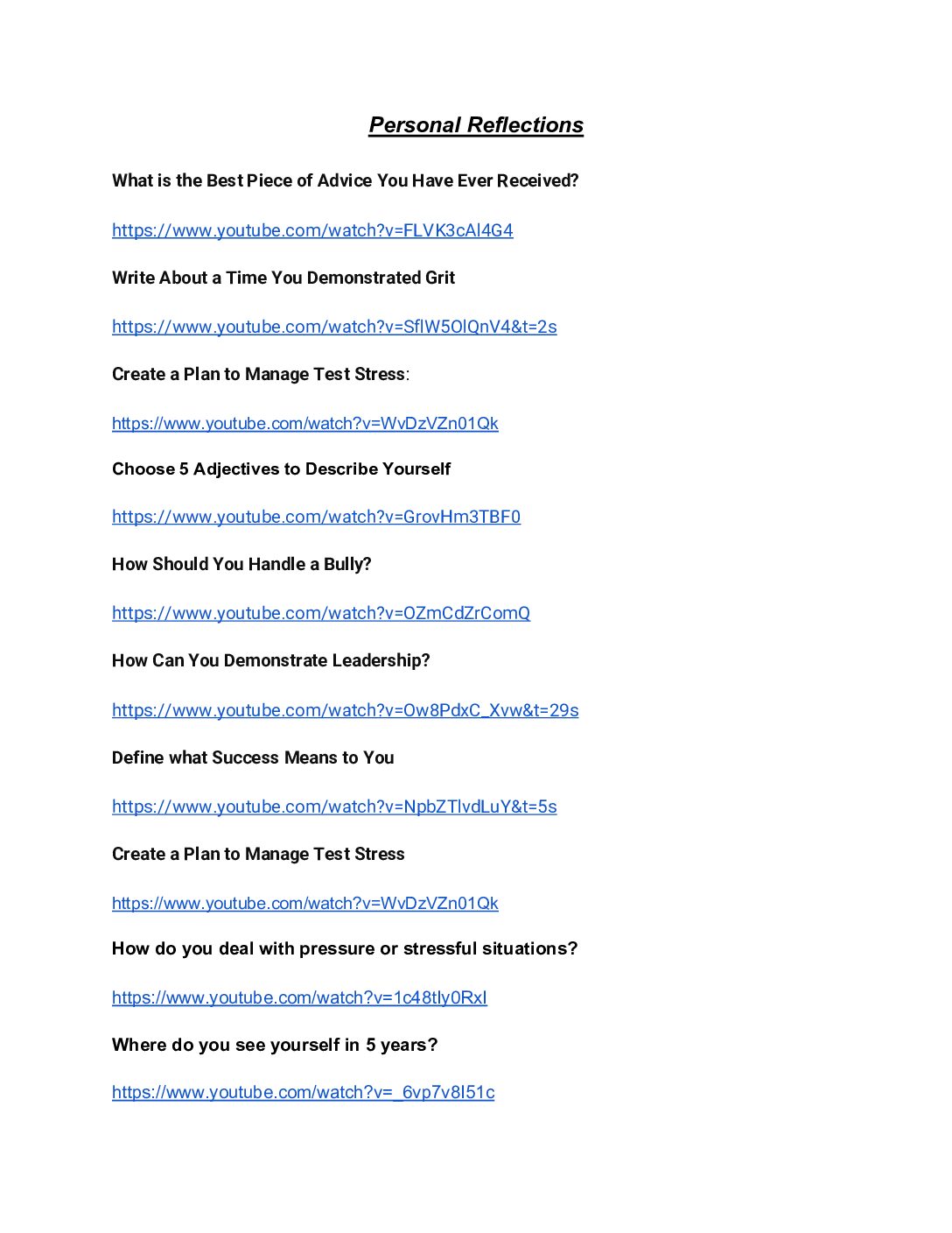 Choose Your Writing Prompt (Personal Reflections)
