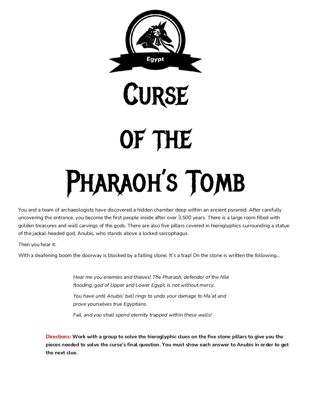 Curse Of The Pharaoh’S Tomb Student Handout