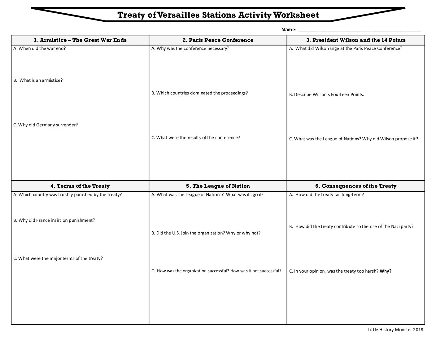 Day 8 Treaty Of Versailles Stations Cards
