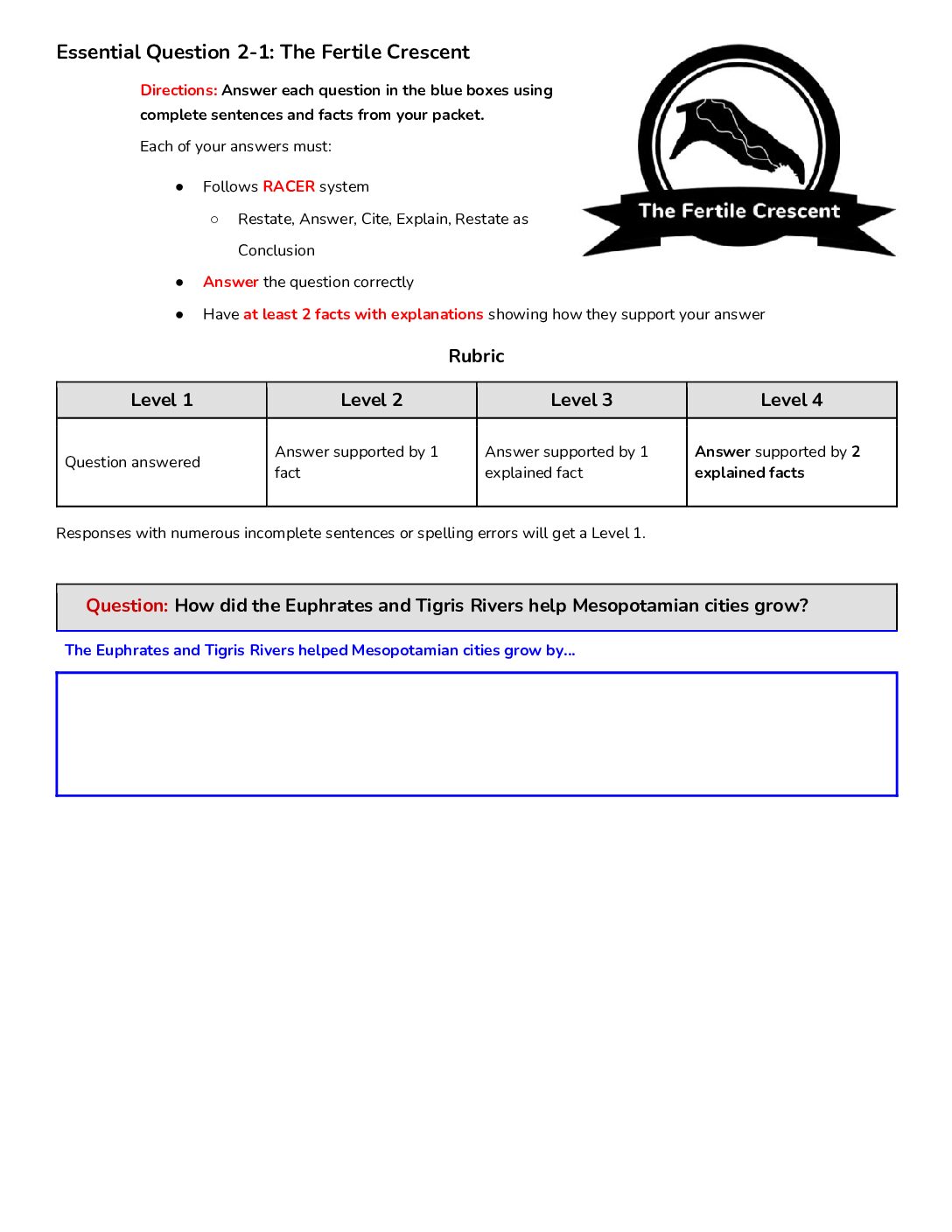 Essential Question 2 1 The Fertile Crescent