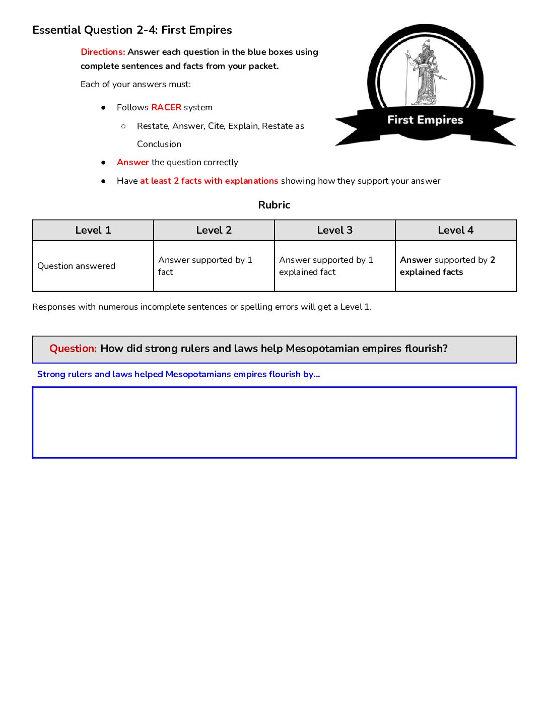 Essential Question 2 4 First Empires