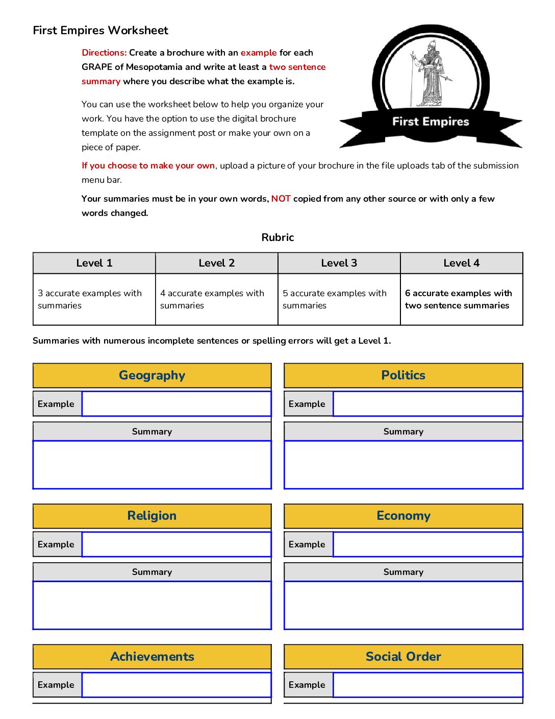 First Empires Worksheet