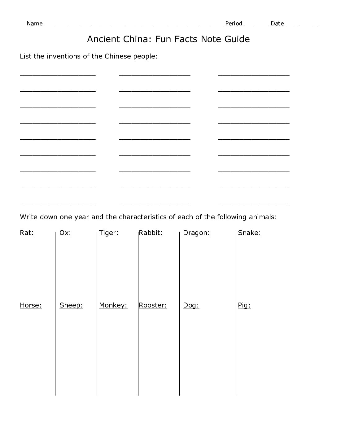 Fun Facts Note Guide