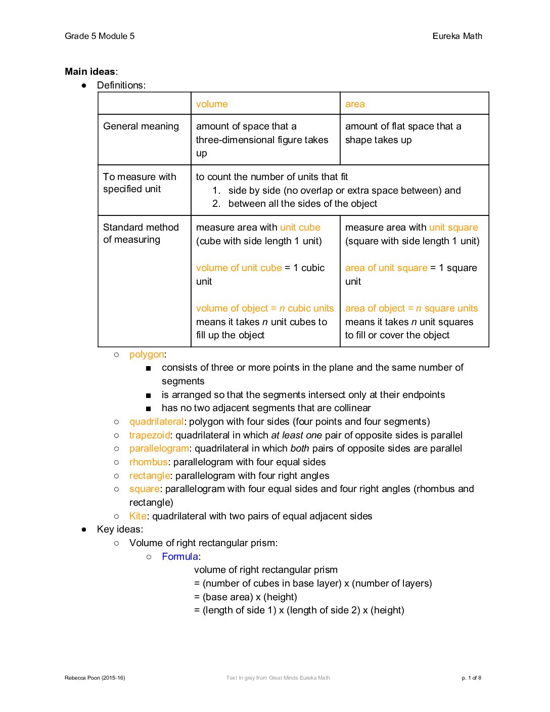 Grade 5 Module 5 Notes