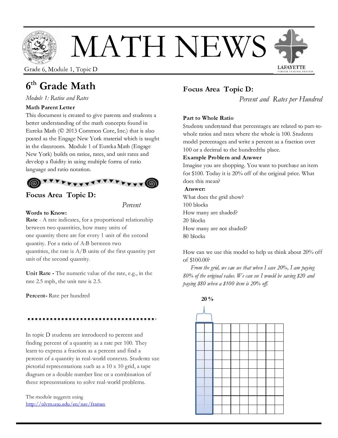 Grade 6 Module 1 Topic D Newletter