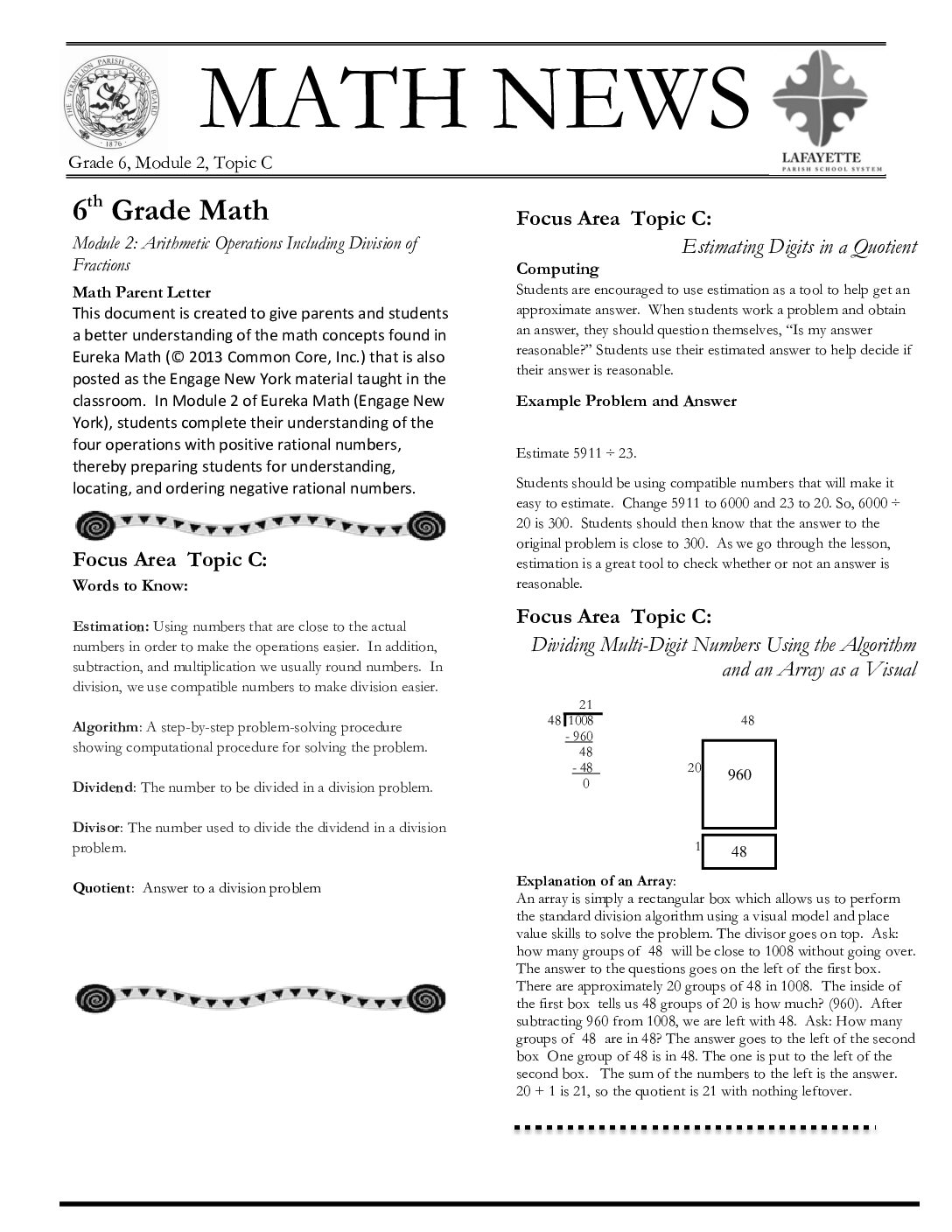 Grade 6 Module 2 Topic C Newsletter