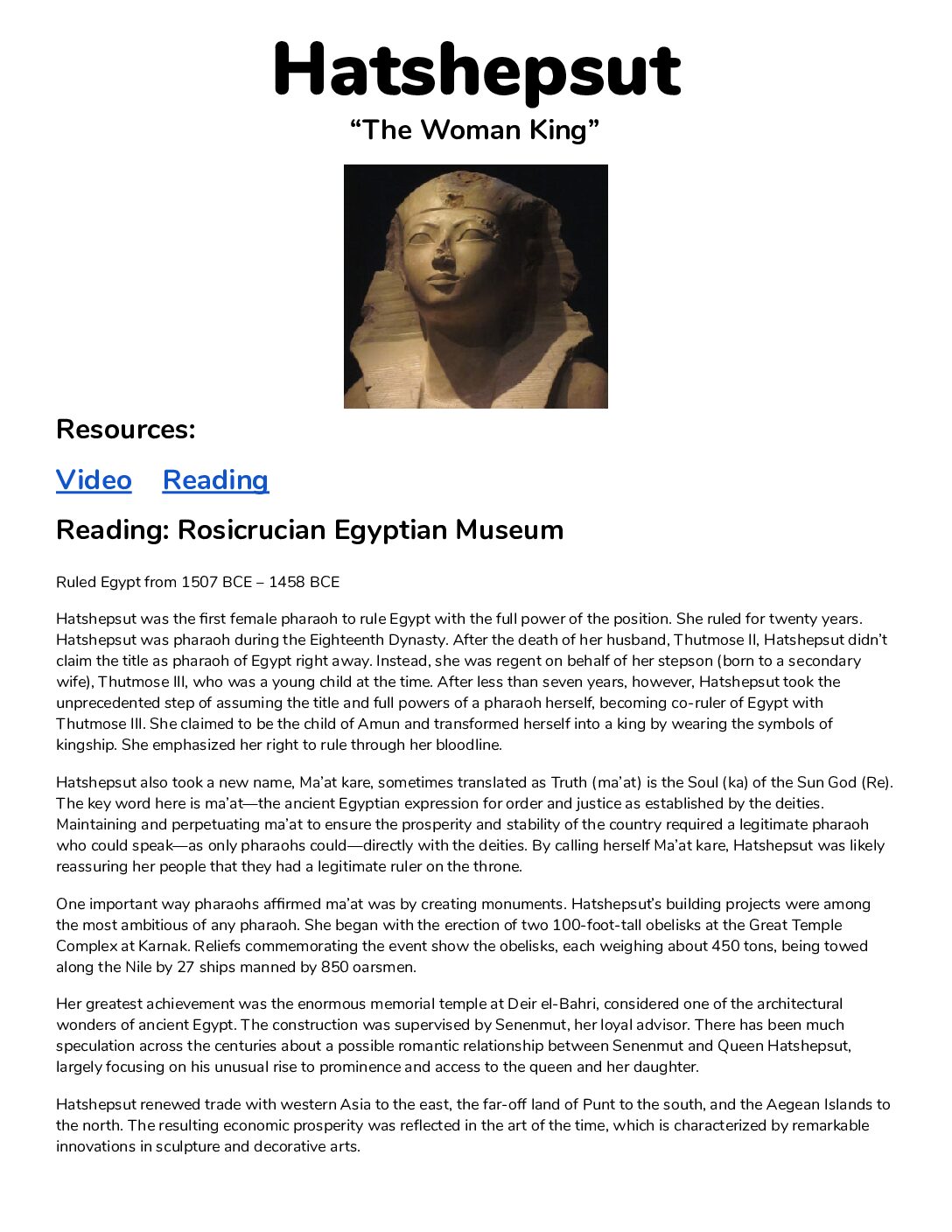 Hatshepsut Information Card
