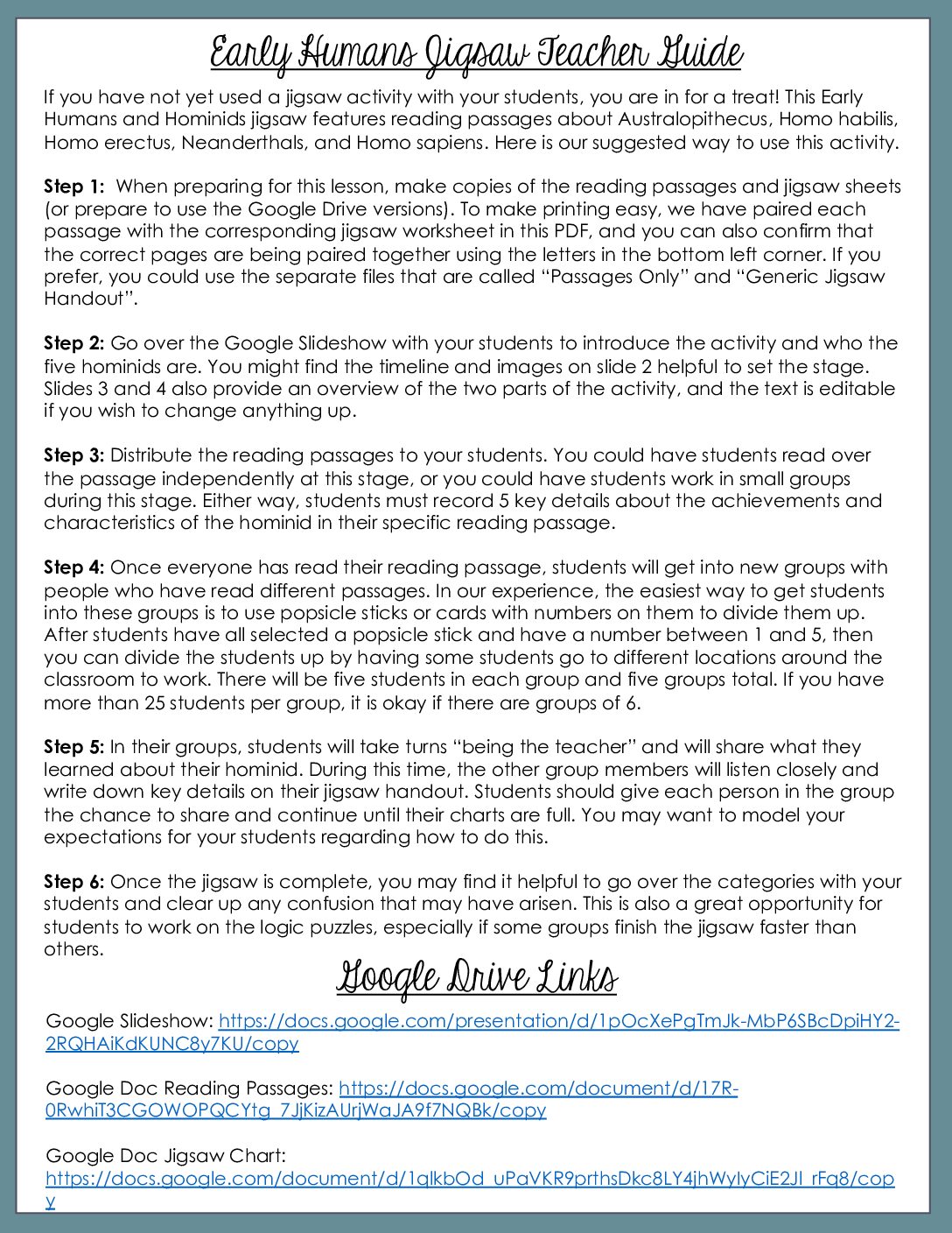 Hominid Jigsaw Activity