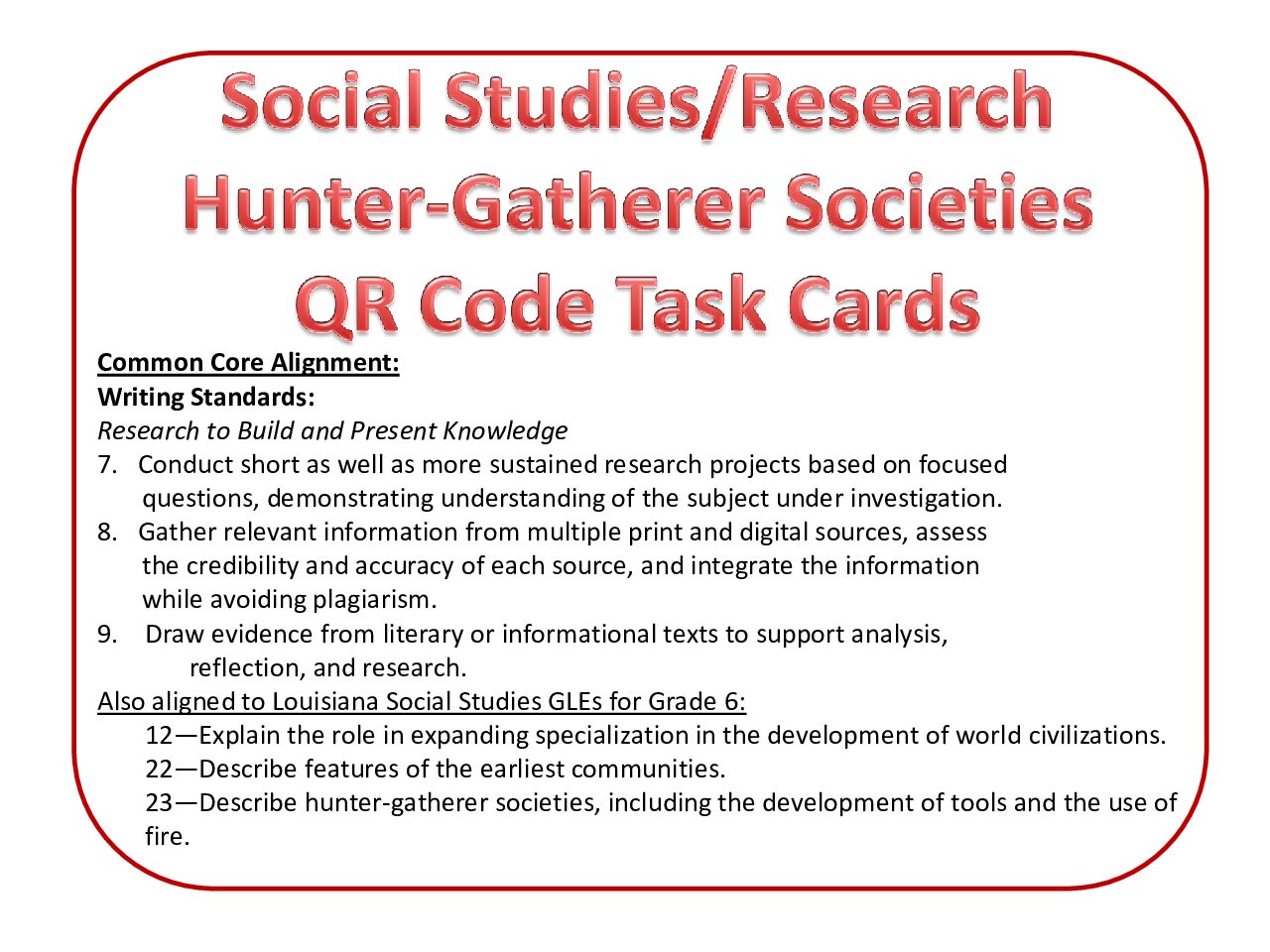 Huntergatherersocietiesqrcodetaskcardcommoncoreresearch