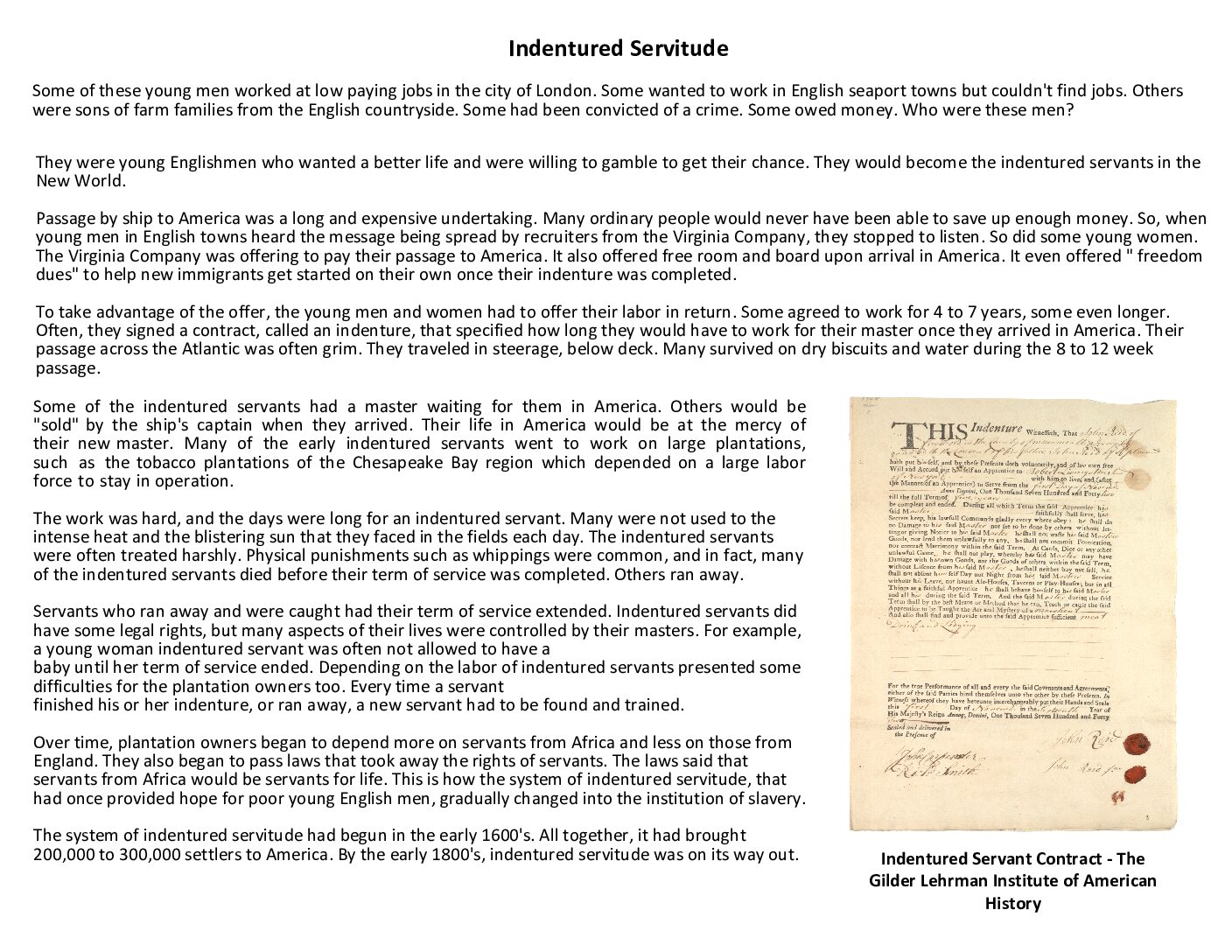 Indentured Servant Reading