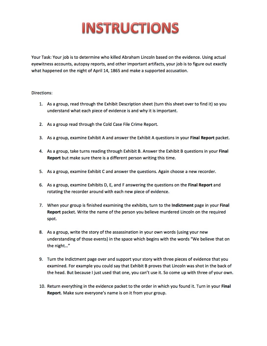 Instructions, Descriptions, & Crime Report