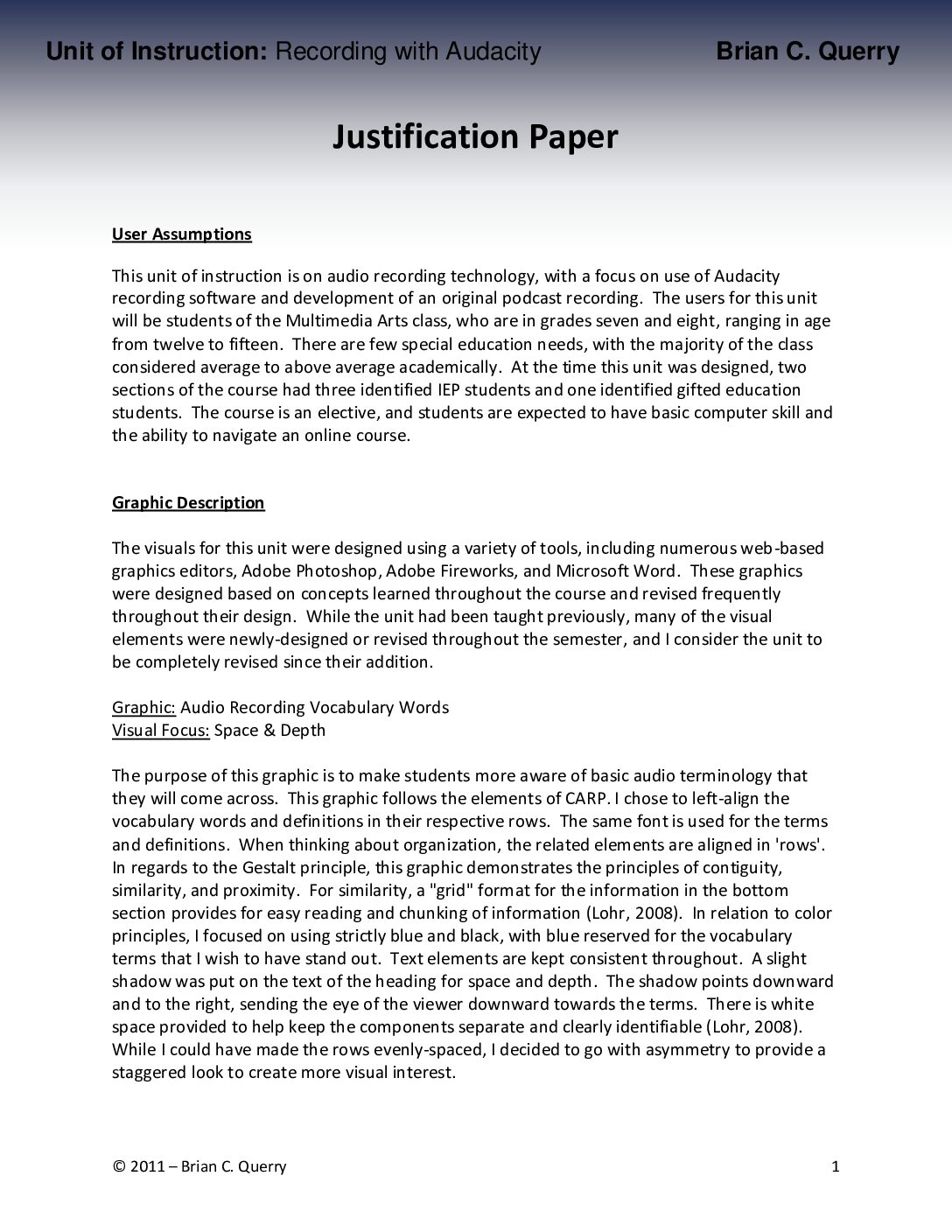 Justification Paper For Podcasting Lesson Querry