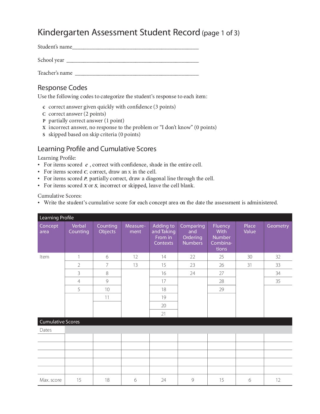 K Record Sheet