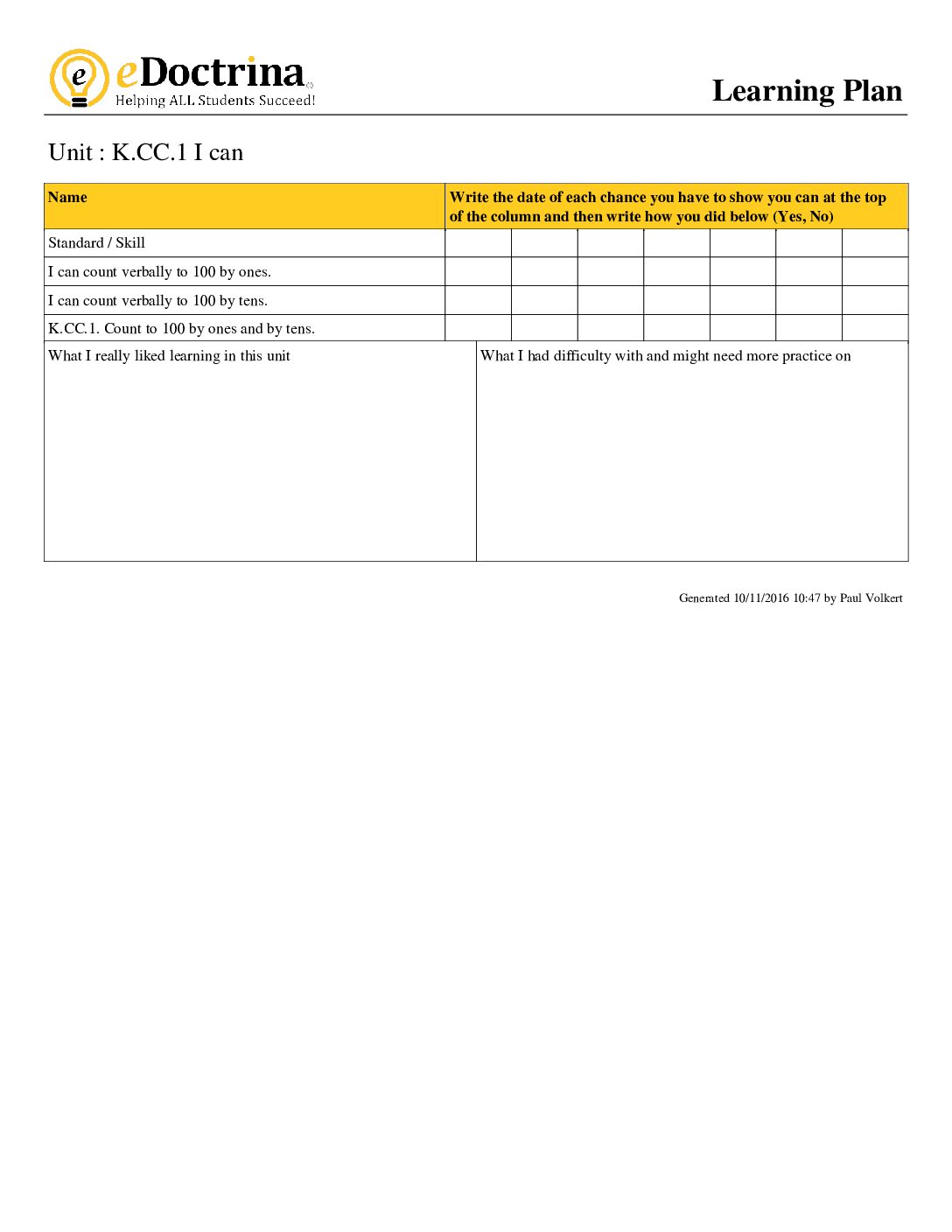 Kindergarten Module 5 I Can
