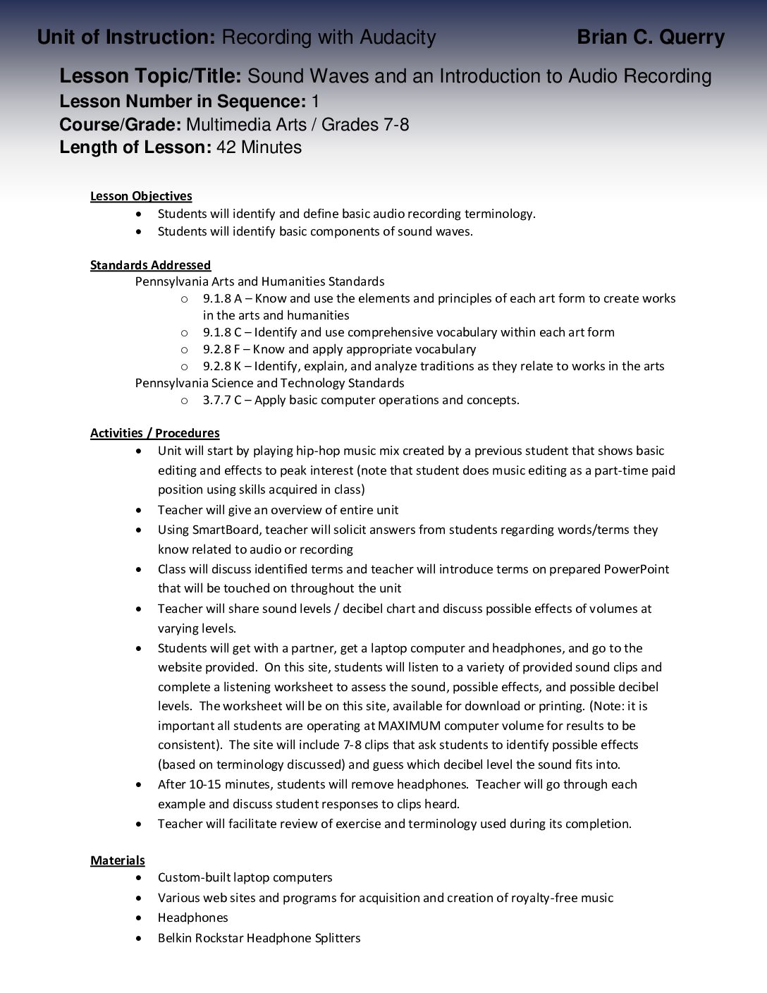 Lesson Plans Podcasting