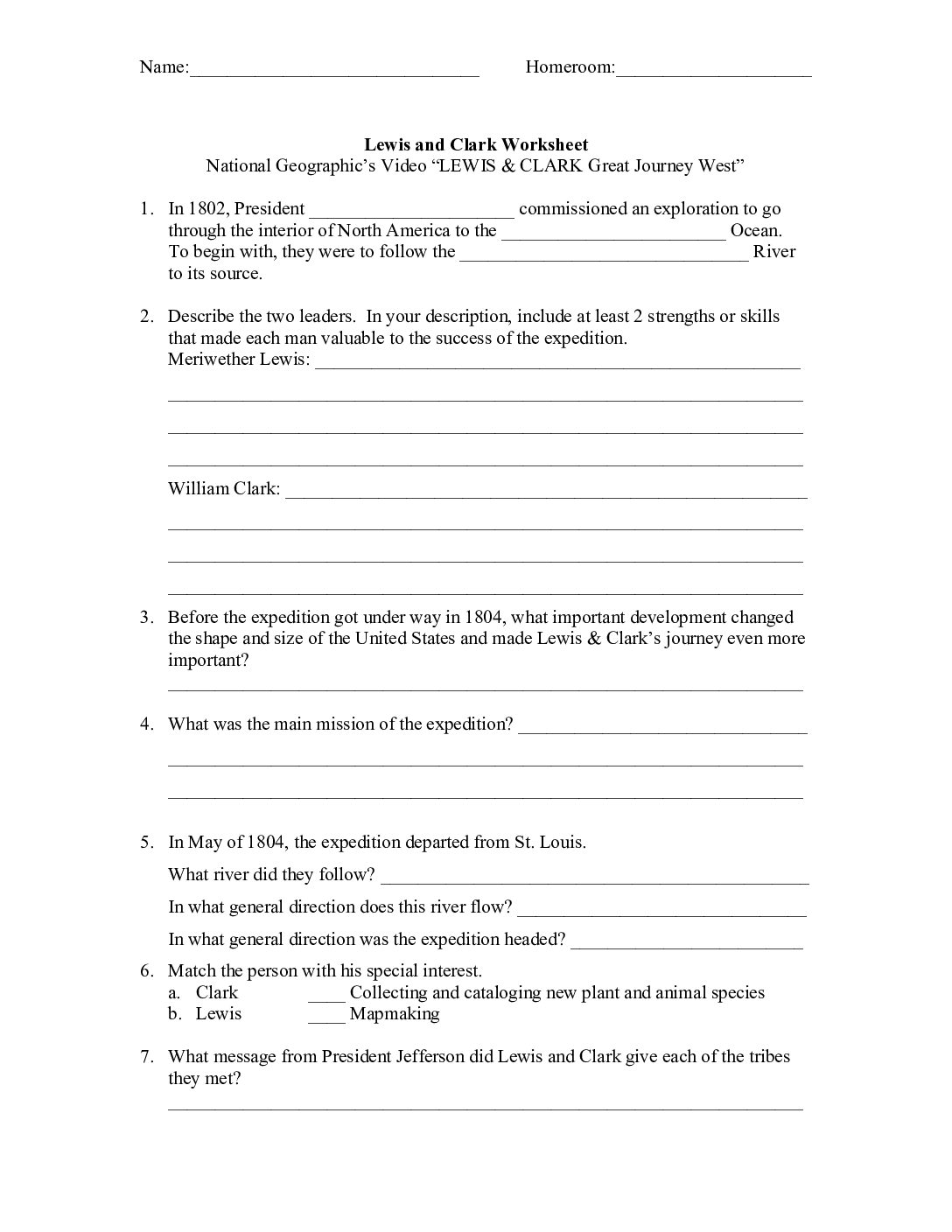 Lewisclark Worksheet