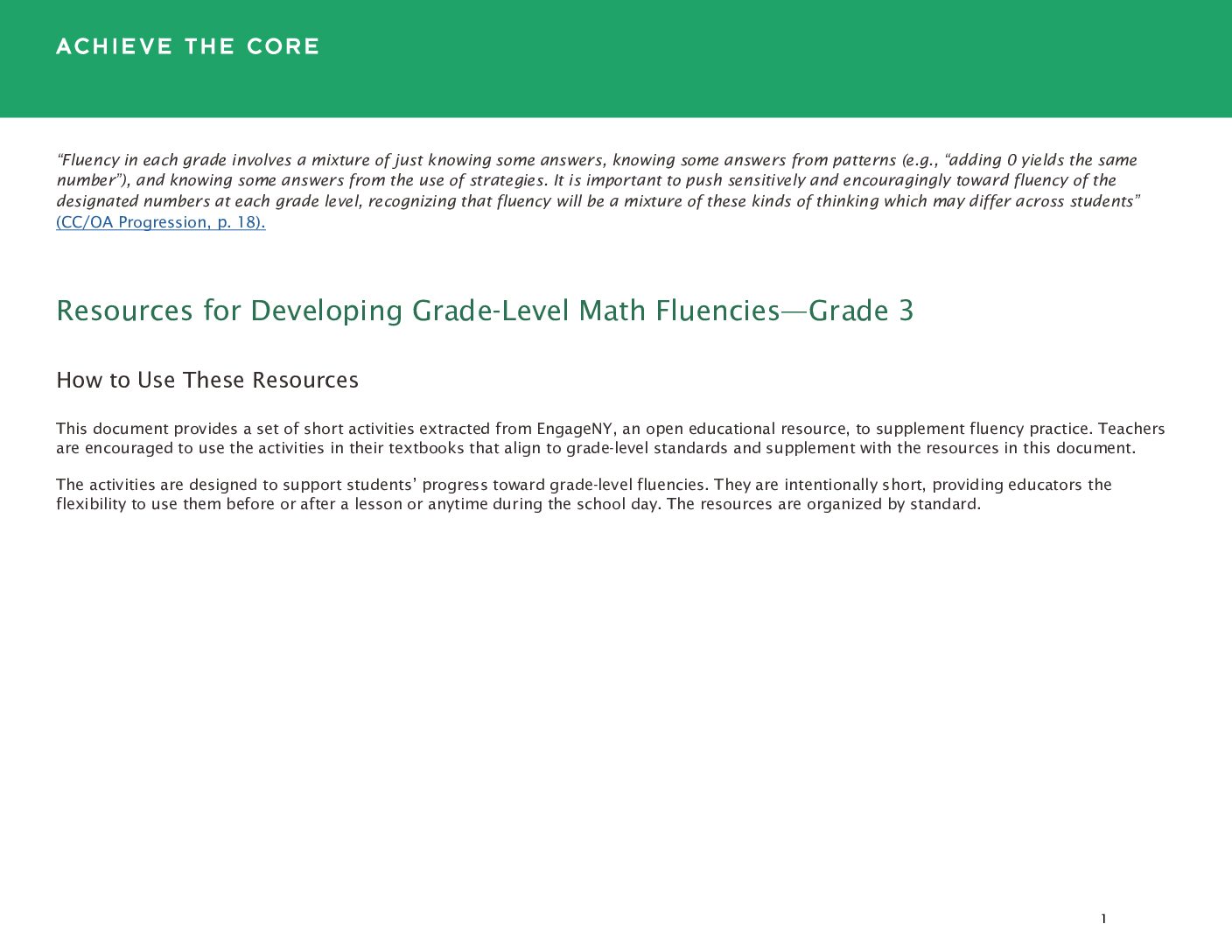 Math Fluency Resources Grade 3
